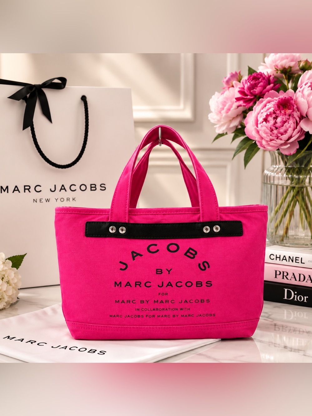 Marc Jacobs Hot‎ Pink Canvas Logo Tote